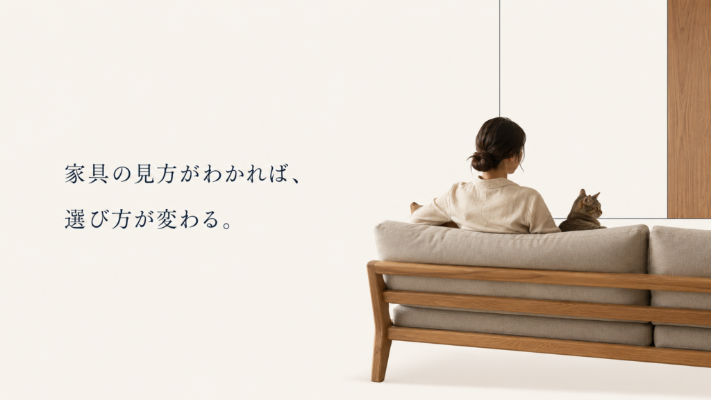 家具の見方がわかれば選び方が変わるという家具のミカタの考え方を表したビジュアル